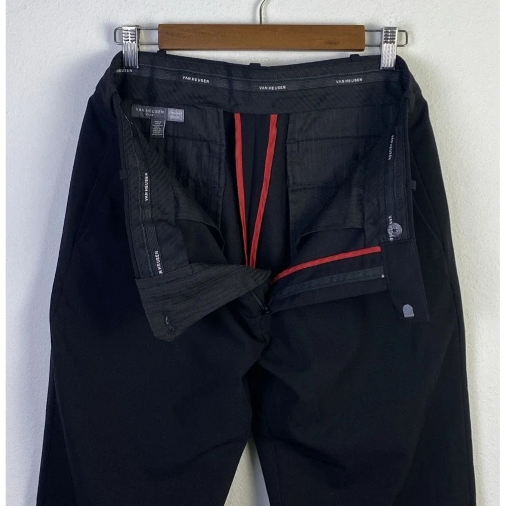 Van Heusen Flex Pants Men Black 32x30 Poly Blend  Straight Comfort Chino Slacks